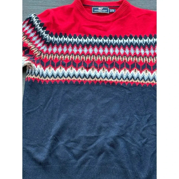 Vineyard Vines Nautical Red Fair Isle Wool-Blend Sweater Size XL - Picture 3 of 8